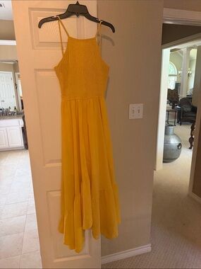 Girls Bright Yellow Smocked Bodice Maxi Dress